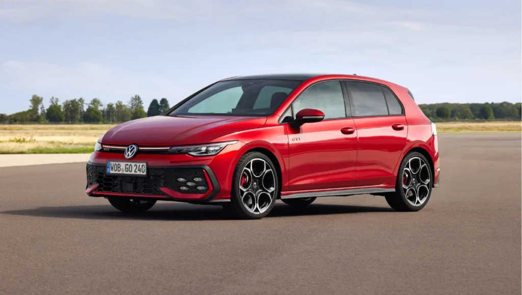 Volkswagen Golf GTI wins ICOTY 2026 Premium Car Award showcased in a red exterior with sporty GTI design details