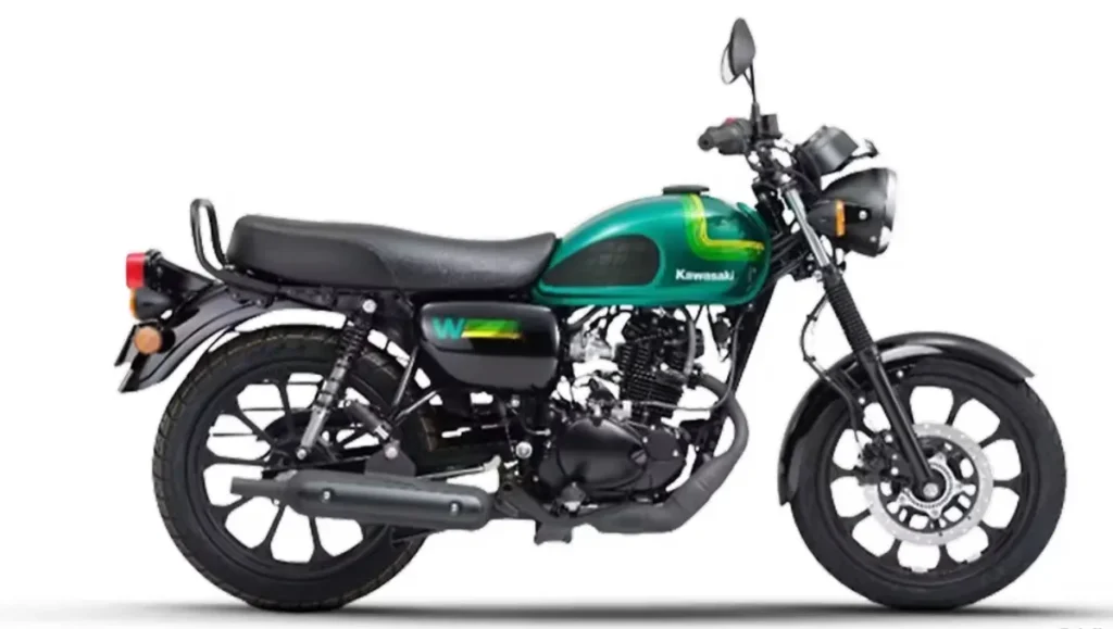 Made in India Kawasaki W175 Set For US Launch shown in green retro side profile with alloy wheels