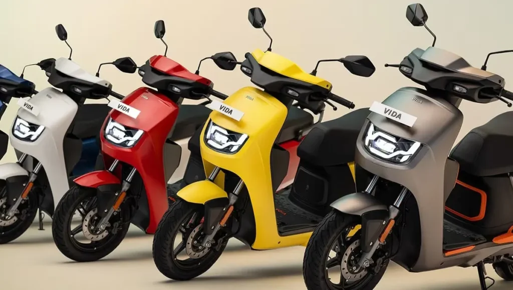 Hero Vida electric scooters lined up in different colour variants showcasing the brand’s expanding EV range in India