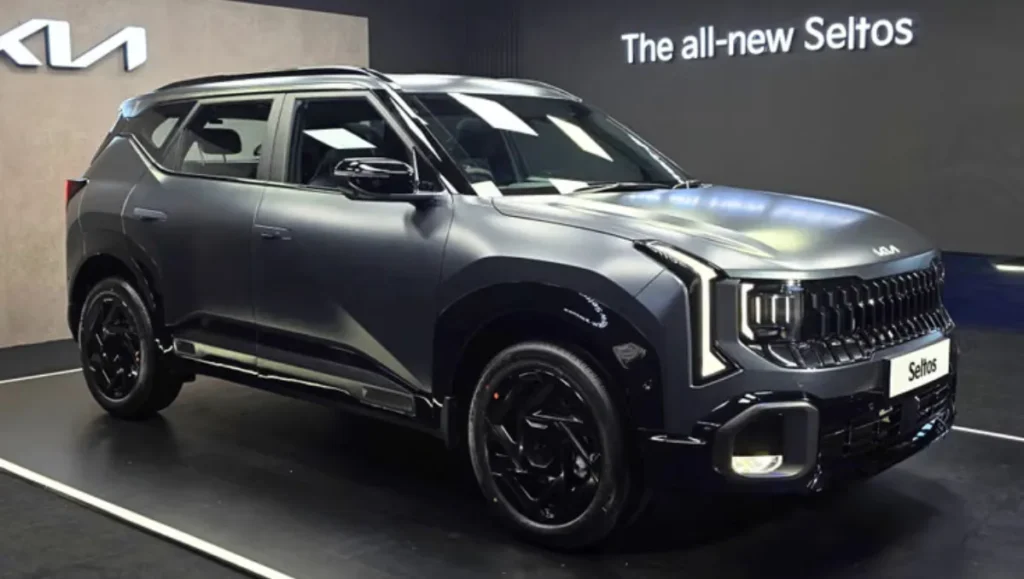 2026 Kia Seltos Unveiled in India showing side profile and new generation SUV design at the launch event