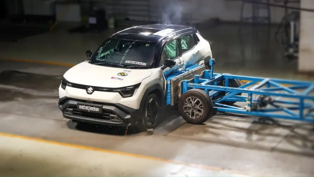 Maruti Suzuki e Vitara gets 5-star Bharat NCAP Safety Rating during side-impact crash test evaluation