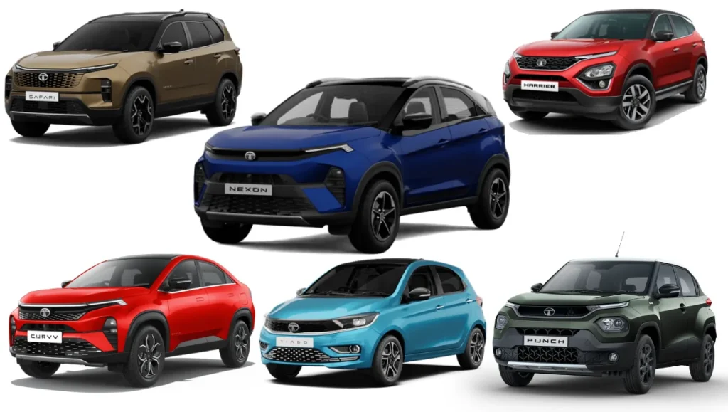 Tata Motors PV Sales up 26% YTY in November shown through a lineup of Tata SUVs and hatchbacks in a collage