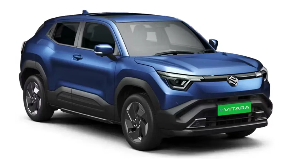 Maruti Suzuki e Vitara Launched in India blue electric SUV front angle view