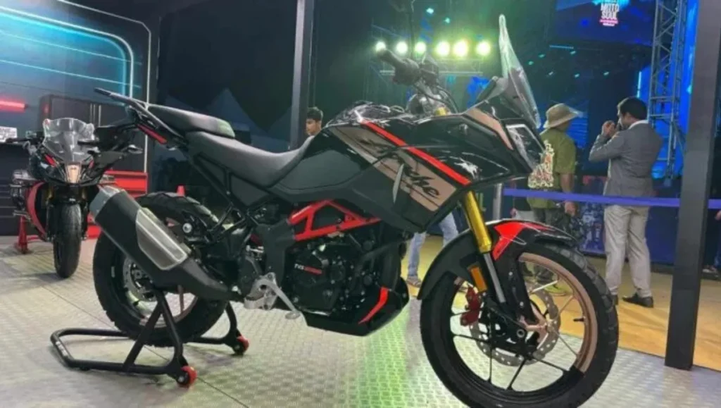 TVS Apache RTX 300 20th Anniversary Edition Unveiled on display with black and gold livery and ADV stance at MotoSoul event