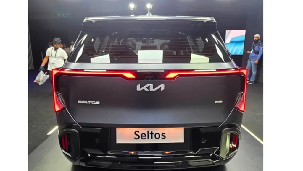2026 Kia Seltos Unveiled in India rear view showing connected tail lamps and new tailgate design
