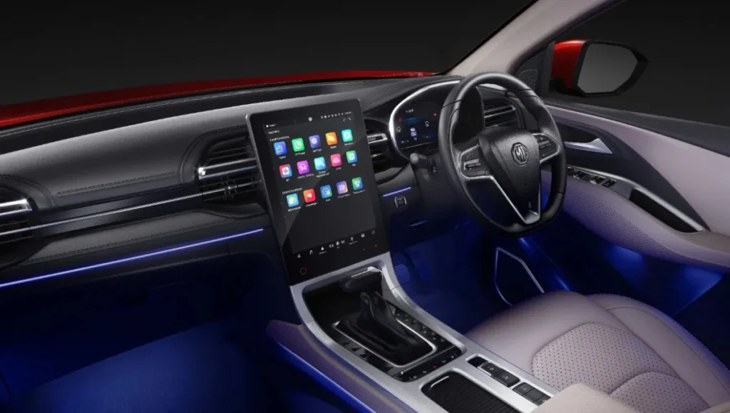Dashboard and touchscreen of the 2026 MG Hector Facelift Launched in India with 14 inch infotainment system