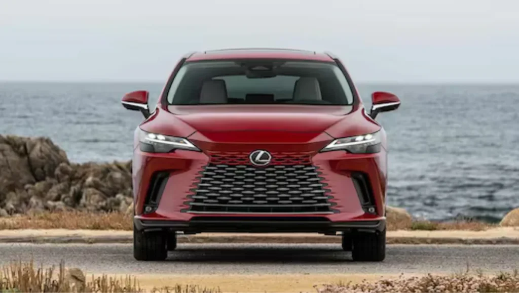 Lexus RX 350h Exquisite trim launched displayed from the front with ocean backdrop