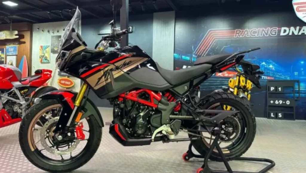 TVS Apache RTX 300 20th Anniversary Edition Unveiled in black gold anniversary colours with trellis frame and adventure touring design
