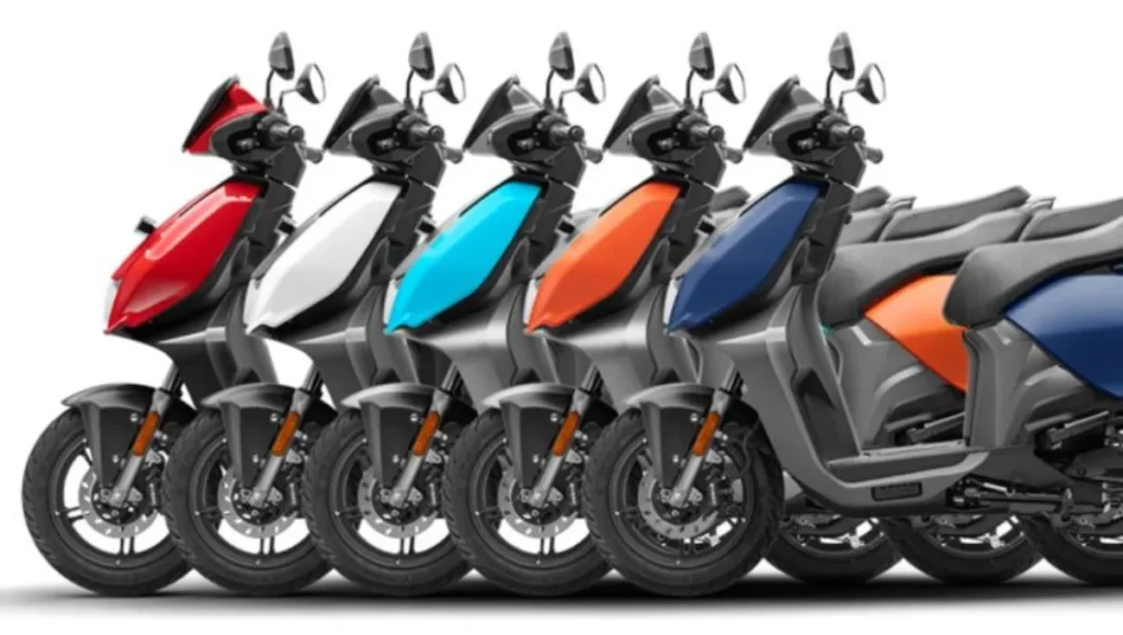 Hero Vida electric scooters displayed in multiple colours as Hero Vida Sales Cross 1 Lakh Units in a Year milestone is achieved