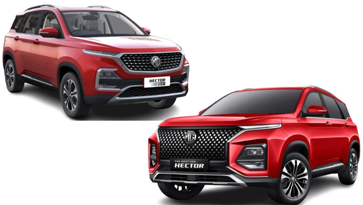 MG Hector new vs Old comparison showing pre facelift MG Hector 2021 and new MG Hector facelift exterior design differences