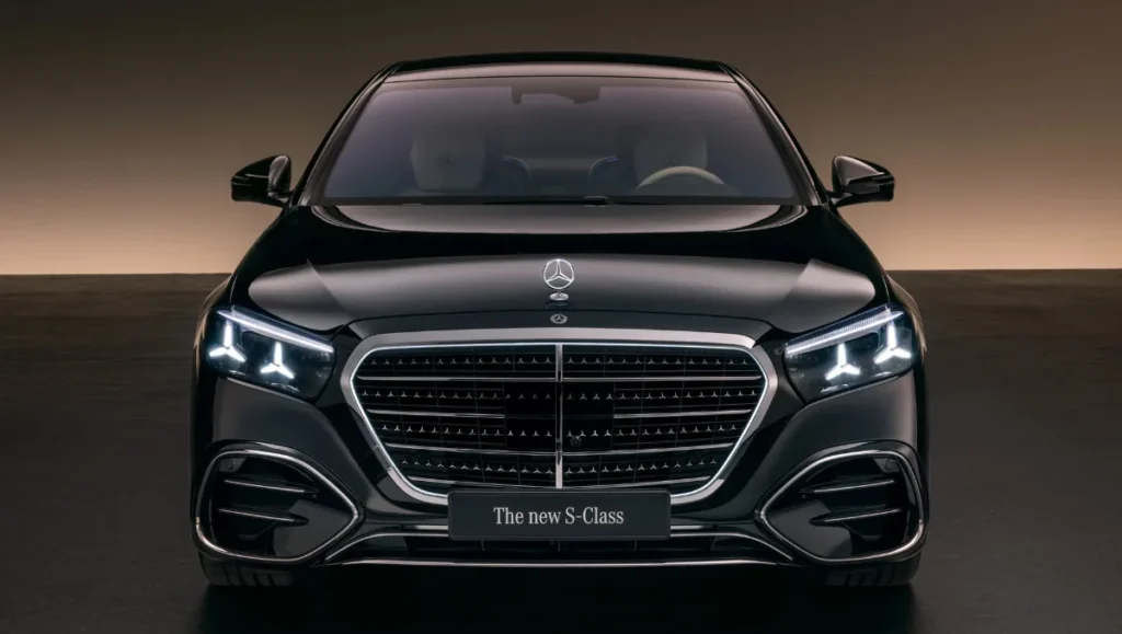 2026 Mercedes Benz S Class Facelift Revealed front view with redesigned grille and LED headlights