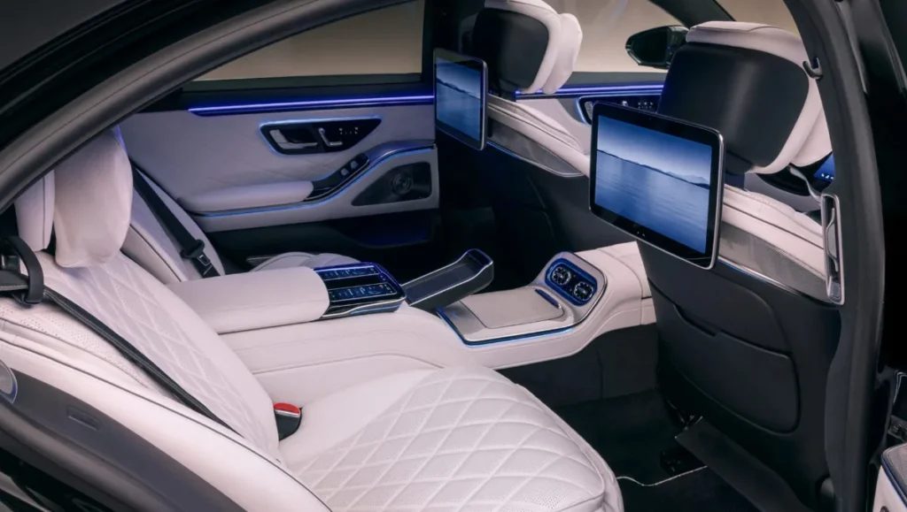 2026 Mercedes Benz S Class Facelift Revealed rear seat interior with executive comfort features