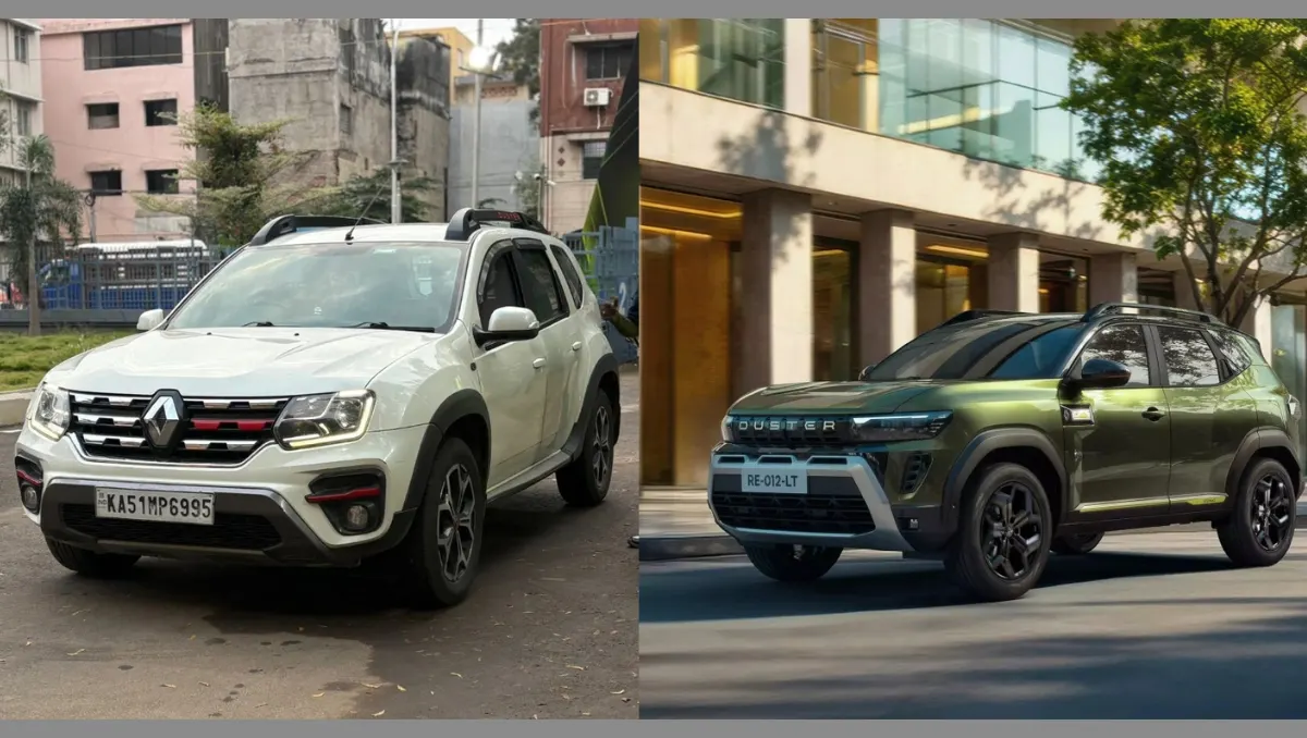 Side by side comparison showing the 2026 Renault Duster vs Old Duster highlighting major exterior design changes and styling evolution