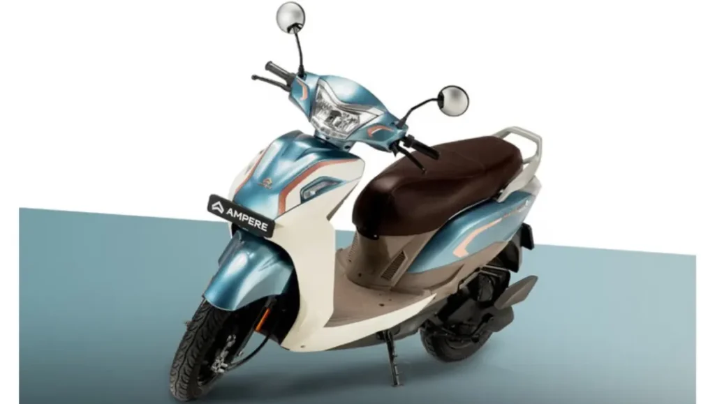 Ampere Magnus G Max Launched displayed in front three quarter view highlighting headlamp and body styling