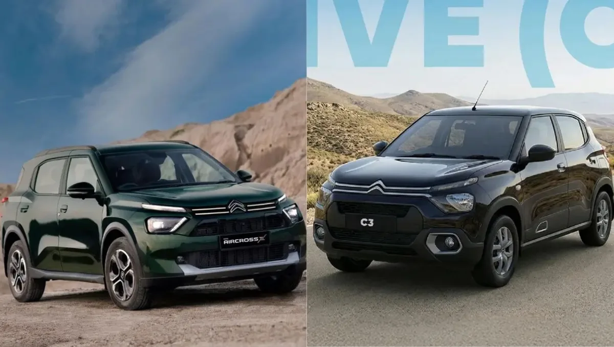 Citroen Aircross X Max 5S and C3 Live (O) Launched side by side exterior comparison showing updated design and SUV styling