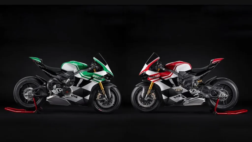 Ducati Panigale V4 Tricolore Launched in India shown in side profile highlighting Italian tricolour livery