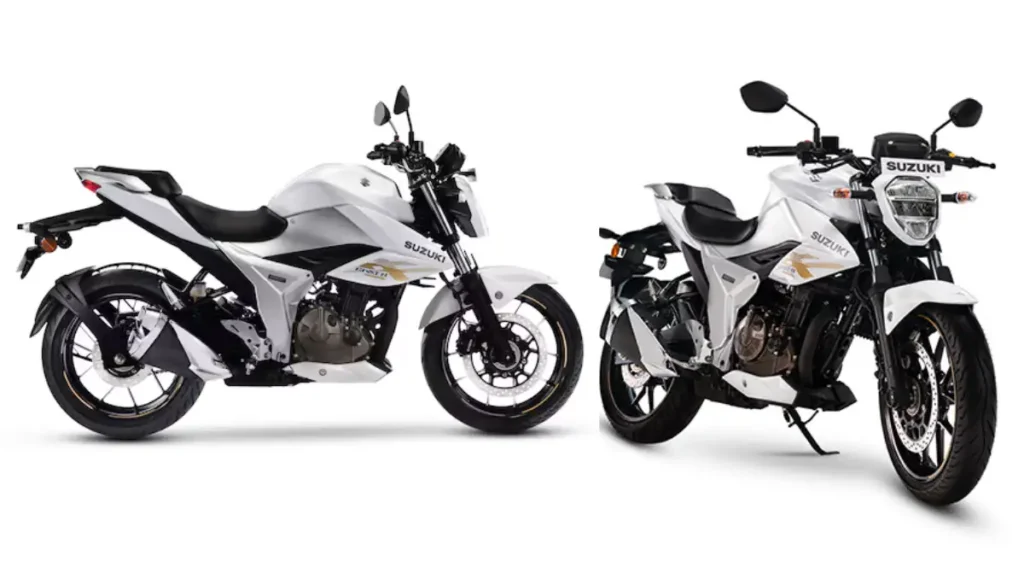 Suzuki Gixxer SF 250 and Gixxer 250 New Colours Launched showing Gixxer 250 in white paint scheme