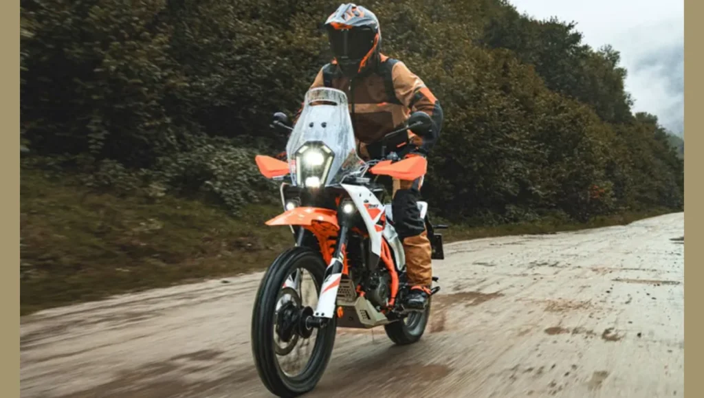 KTM 390 Adventure R Launched as the bike is seen riding on a wet road during real world adventure testing
