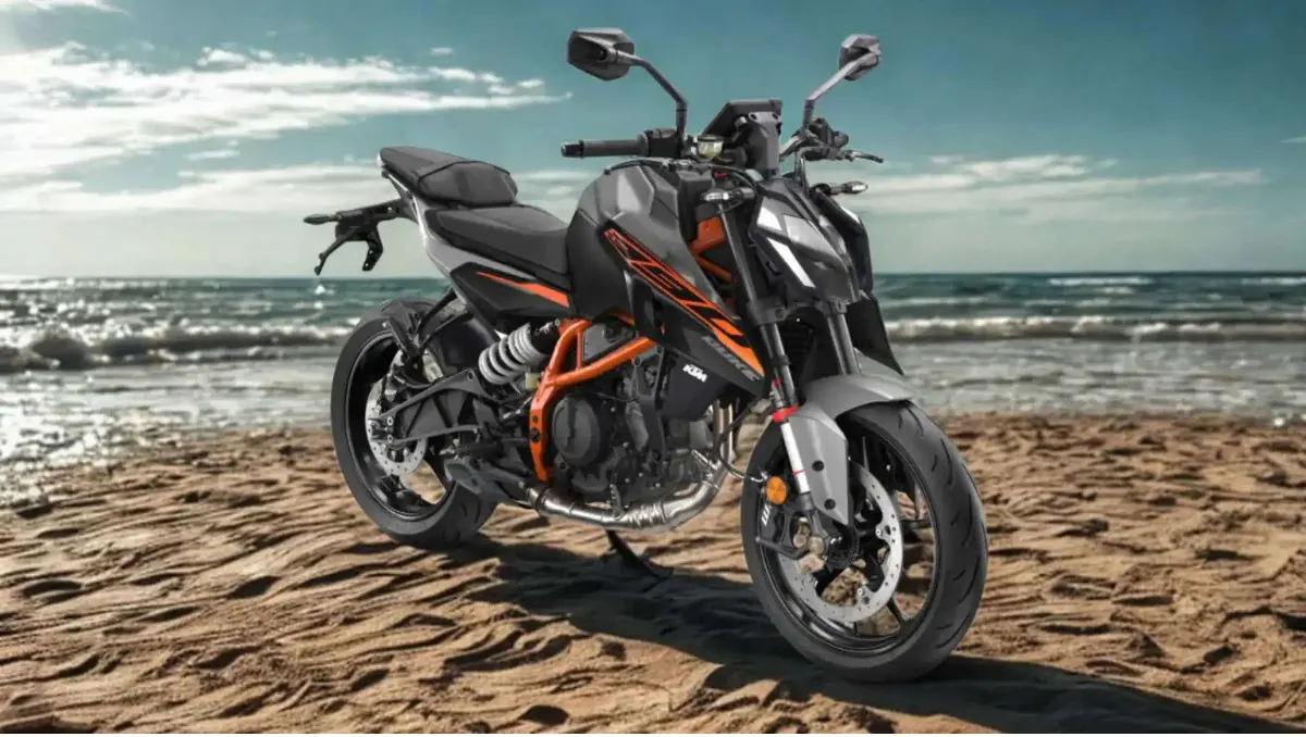 A side profile of the 2026 KTM 390 Duke Unveiled Globally in Deep Matte Blue with all-black alloy wheels.