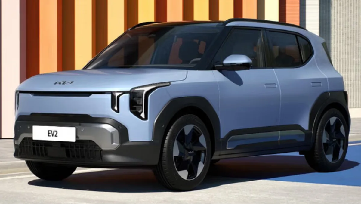 Front view of the Kia EV2 Breaks Cover as Brand’s Most Affordable EV showing the Star Map lighting signature.