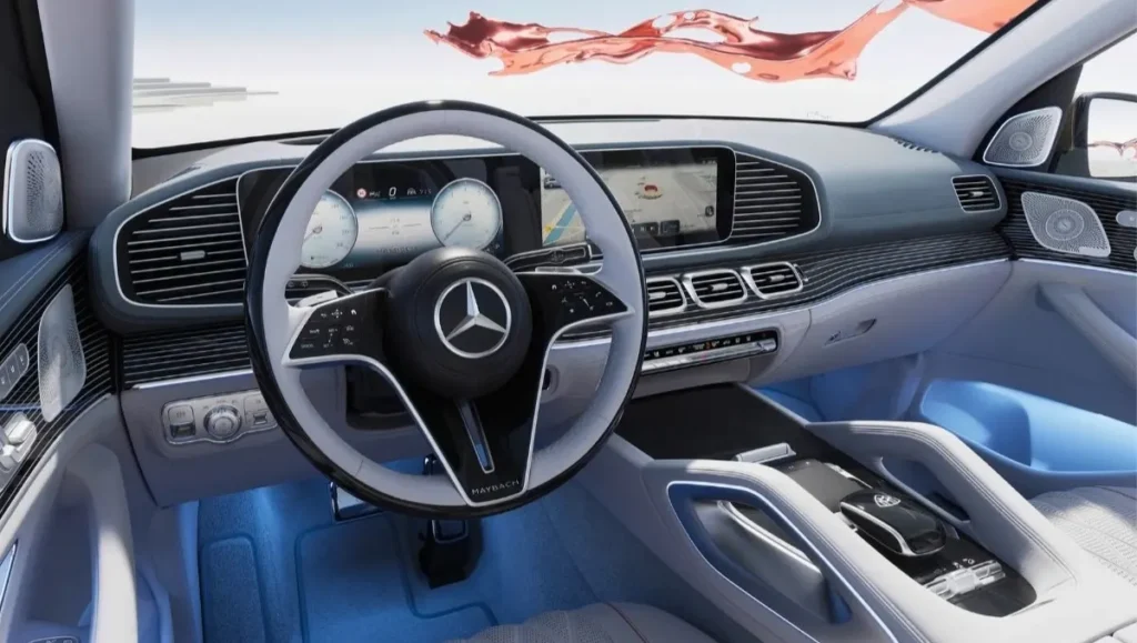 Luxury interior of the First India-Made Mercedes-Maybach GLS launched at RS 2.75 Crore featuring the high-tech dashboard.