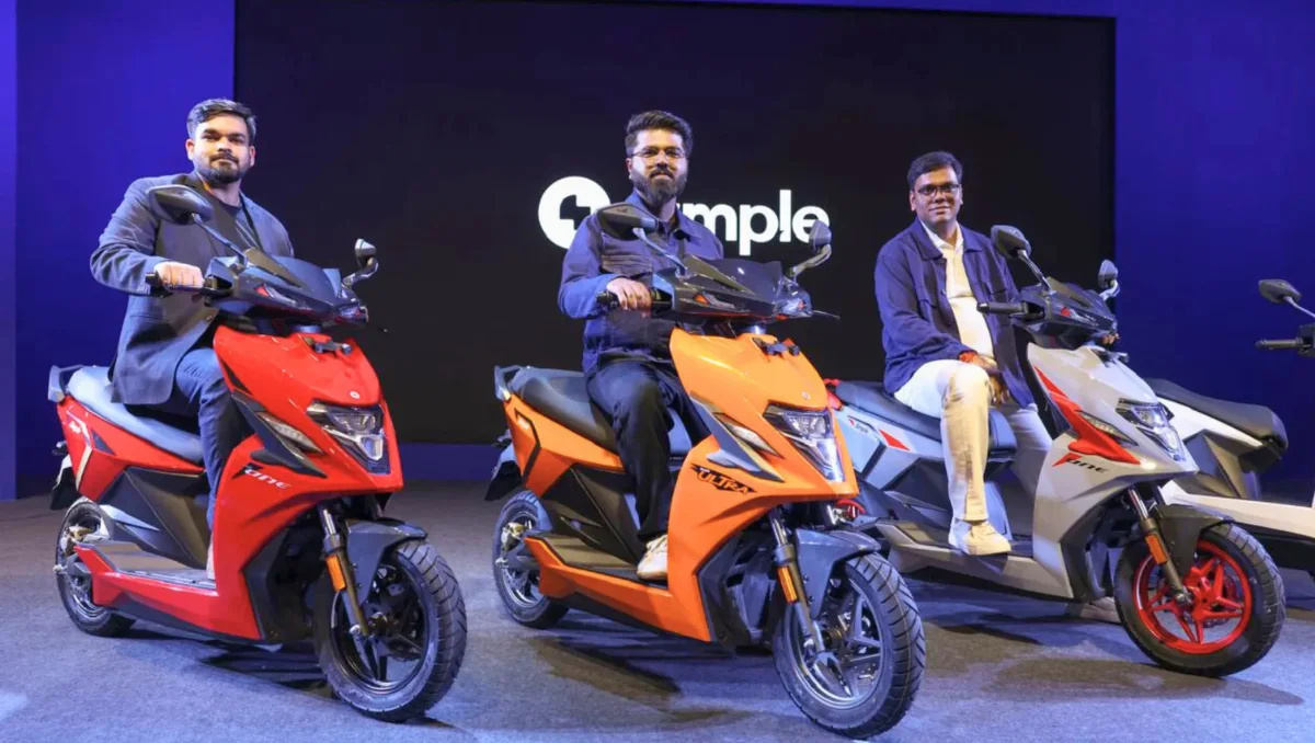 Simple Energy launches 400 km range scooter with company founders posing alongside the new electric scooter lineup at the official unveiling event