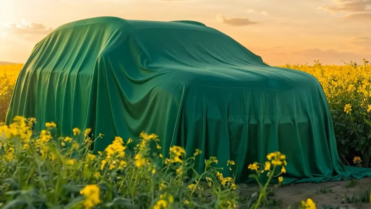 Skoda Kushaq Facelift Teased Ahead of January 2026 Launch shown under cover in official teaser image