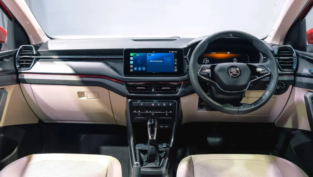 Skoda Kushaq Facelift Unveiled interior with updated dashboard, touchscreen and digital instrument cluster