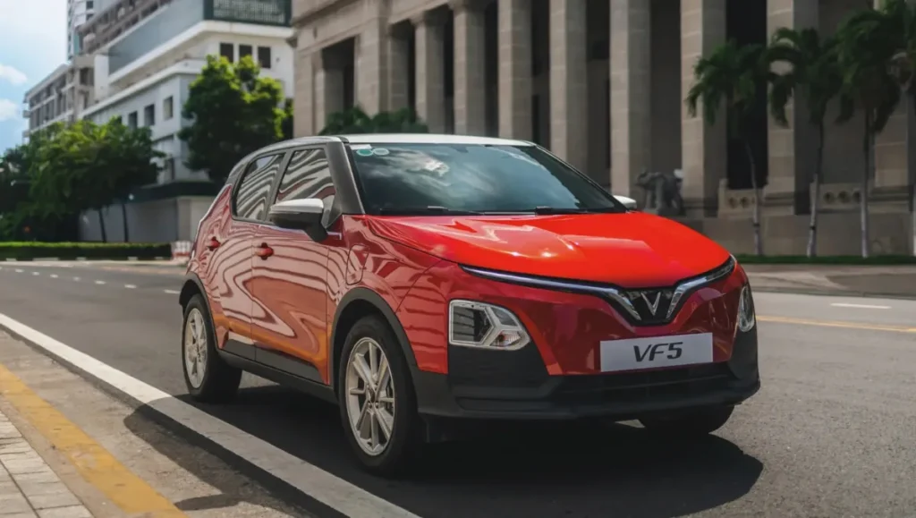 VinFast to Launch 3 New Models in 2026 previewed via VF5 electric SUV driving on urban roads