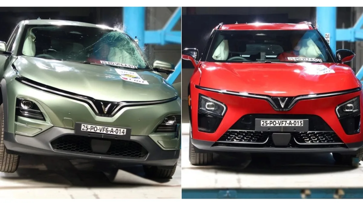Vinfast VF6 and VF7 Secures 5-Star BNCAP Safety Rating displayed through front impact crash test performance comparison