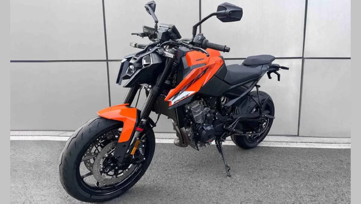 2026 KTM 790 Duke Revealed in orange and black showing aggressive naked bike design and front three quarter stance