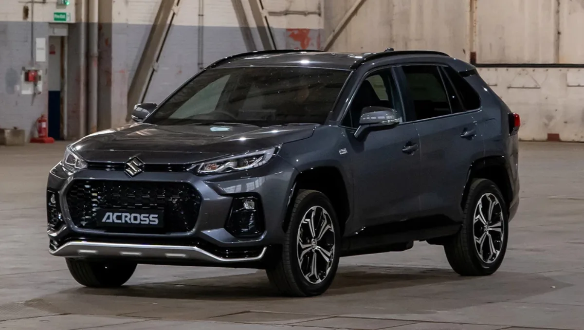 2026 Suzuki Across Revealed front three quarter exterior view in metallic grey