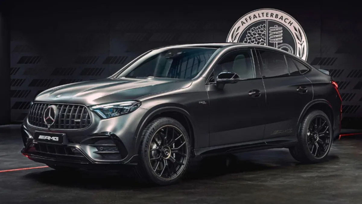 2027 Mercedes-AMG GLC 53 front three quarter view in matte grey finish