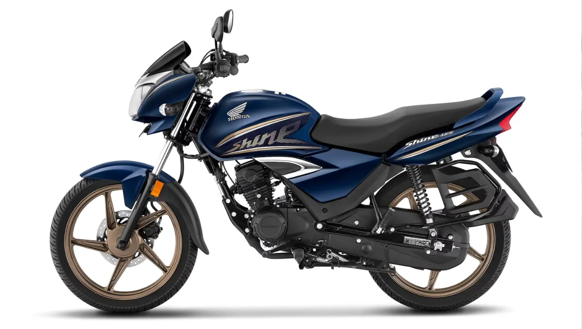 Honda Shine 125 Limited Edition Launched shown in side profile with blue paint and bronze alloy wheels
