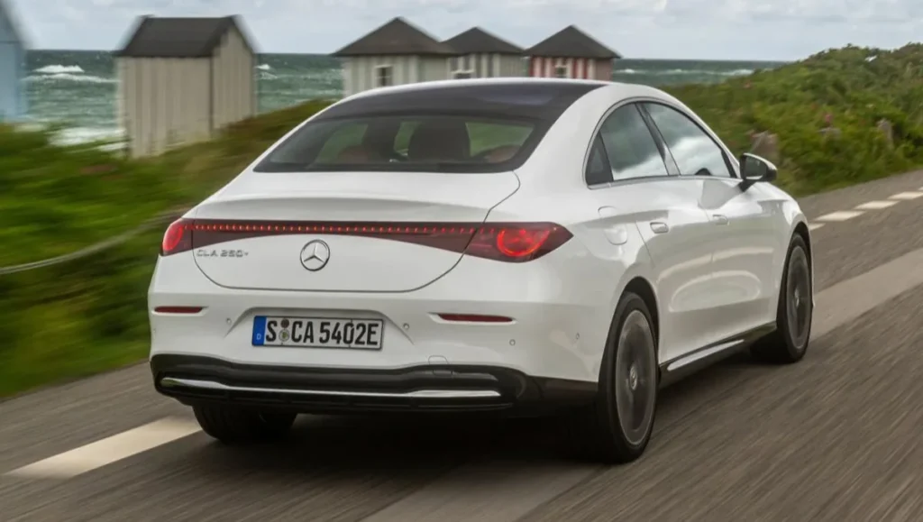 Mercedes-Benz CLA EV India Launch in April 2026 showing rear design with connected LED tail lamps