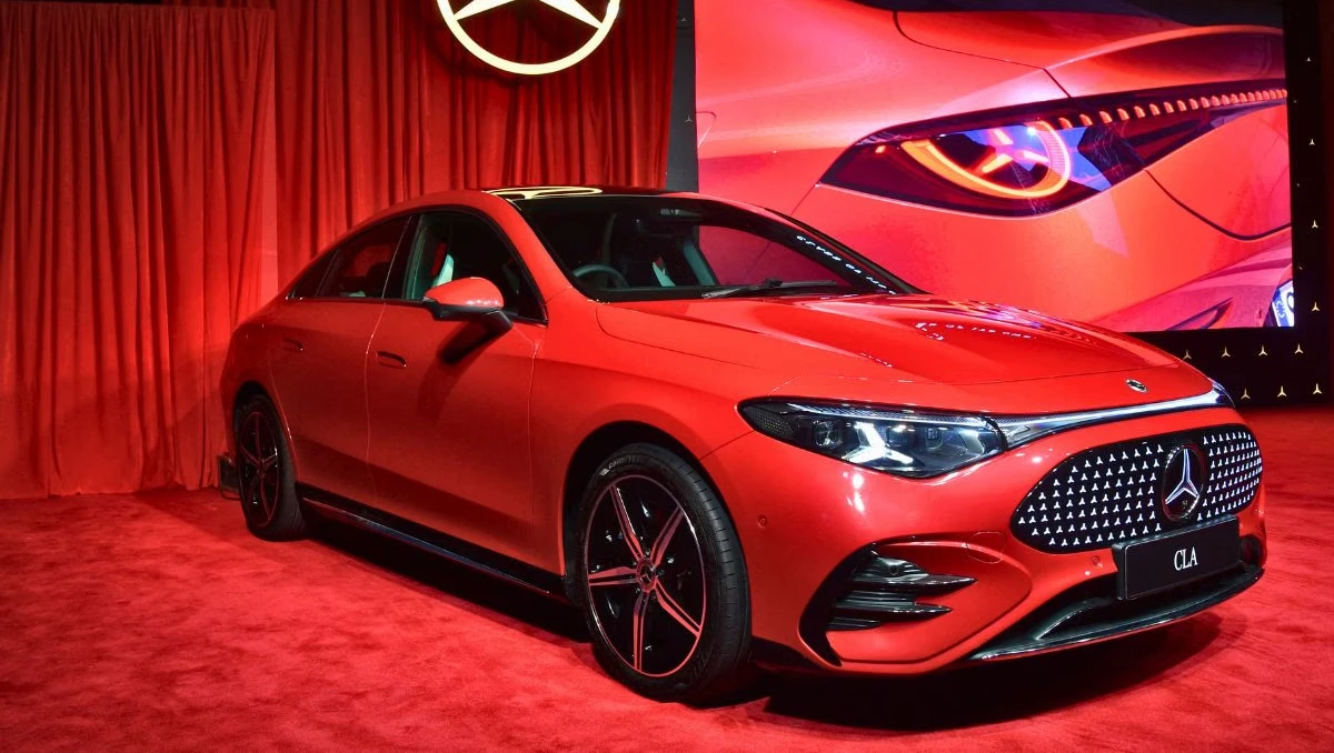 Mercedes India Debuts CLA Electric luxury sedan showcased in red with signature star grille and LED headlamps