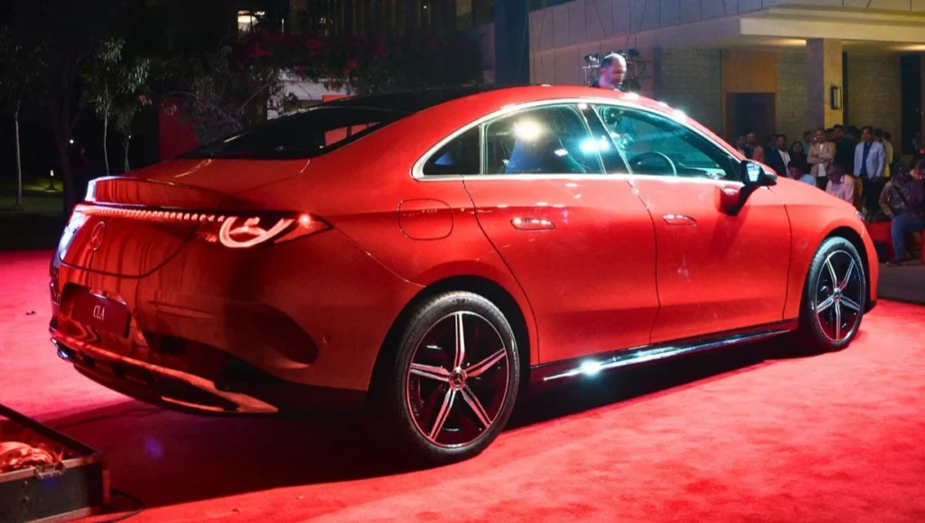 Mercedes India Debuts CLA Electric rear profile with connected LED tail lamps and coupe styling