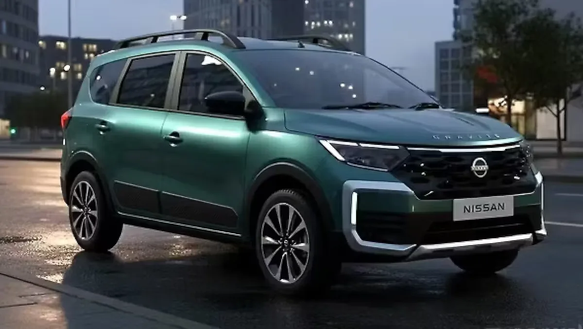 Nissan Gravite Launch Date Confirmed showcased in a modern urban setting with bold SUV styling and green exterior
