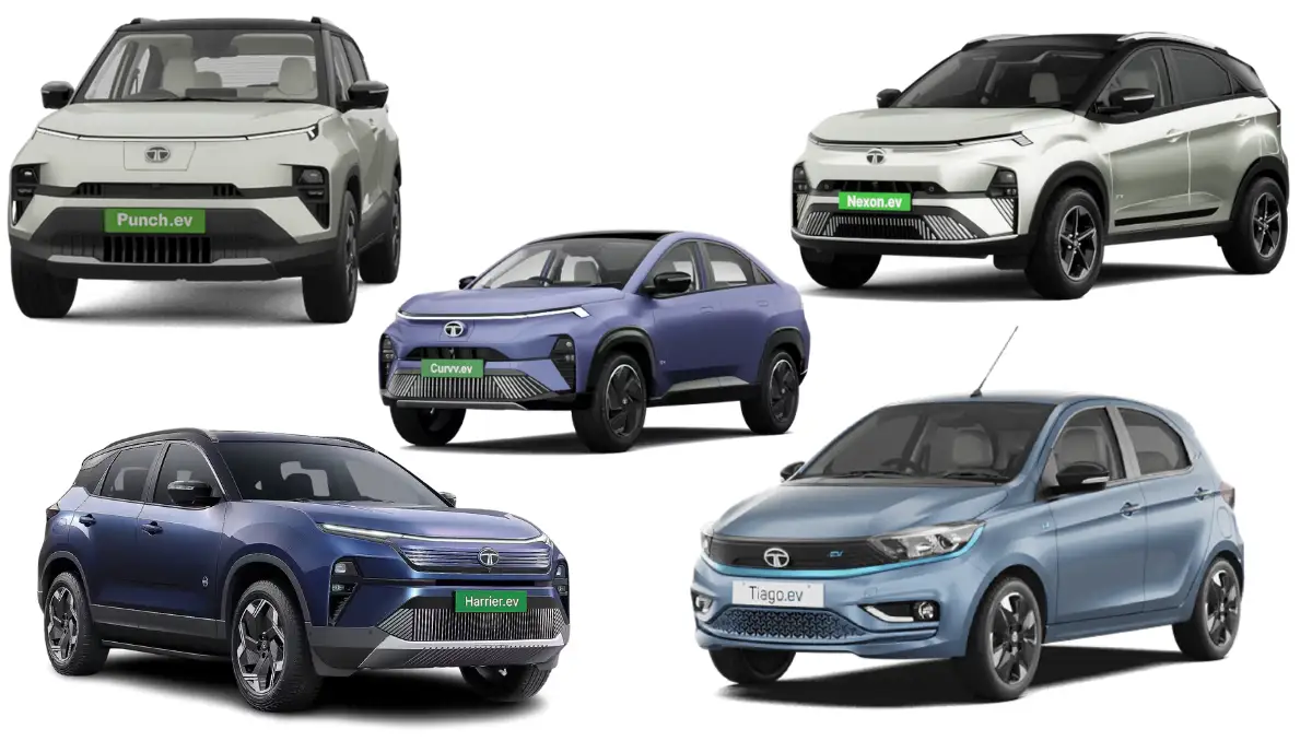 Tata EV Discounts Feb 2026 showcasing full electric car lineup including Punch.ev, Nexon.ev, Curvv.ev, Harrier.ev, and Tiago.ev