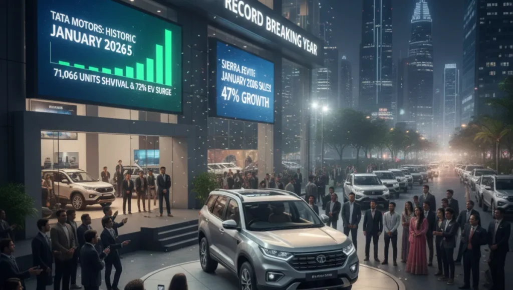 Tata Motors Reports Highest-Ever Monthly Sales in January 2026 as record vehicle deliveries and EV growth are showcased at a city event