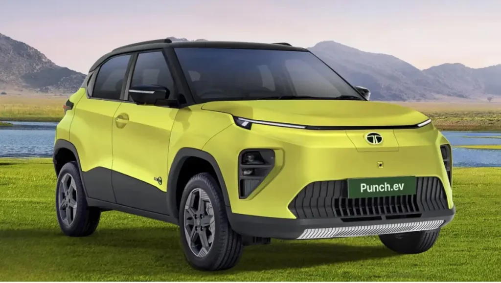 Tata Punch EV Facelift Unveiled showing the bold new front design, LED lighting, and compact electric SUV stance