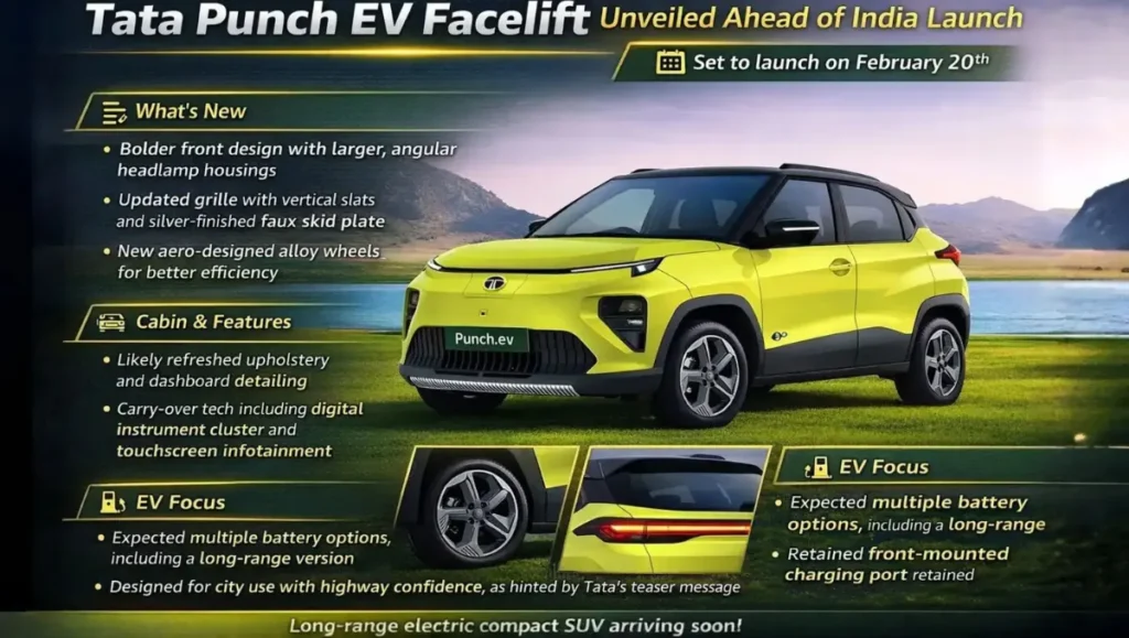 Tata Punch EV Facelift Unveiled with detailed feature highlights, EV focus, and expected launch information