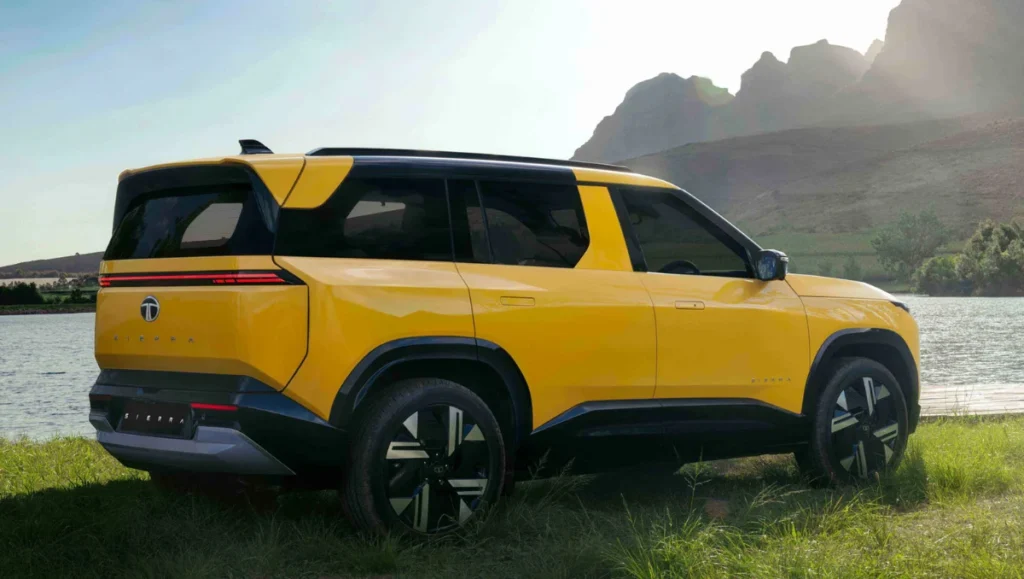 Tata Sierra Waiting Period Reaches 3 Months with rear three-quarter view highlighting LED tail lamps and wide stance