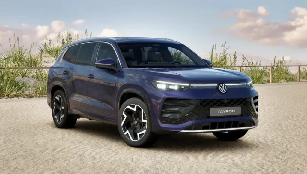 VW Tayron R-Line Bookings Open showcasing sporty front design, LED lighting, and premium SUV stance