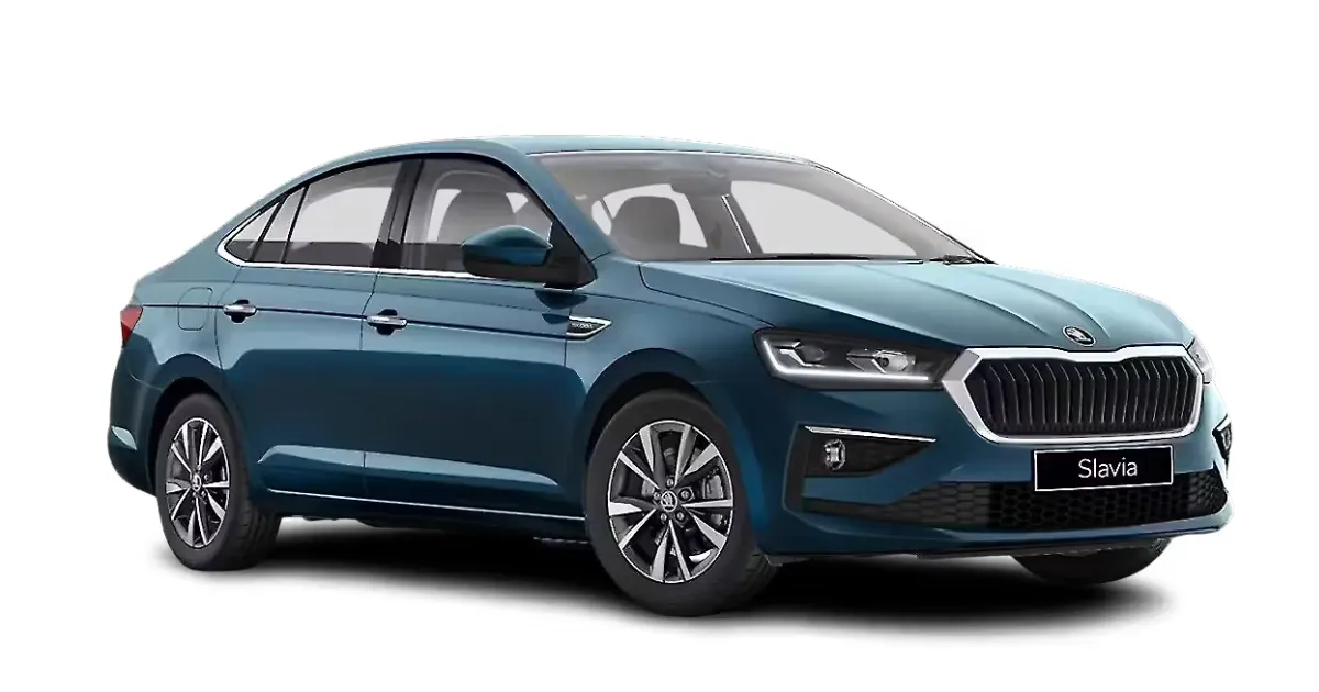 Škoda Slavia facelift featuring updated LED headlights, revised butterfly grille, and alloy wheels
