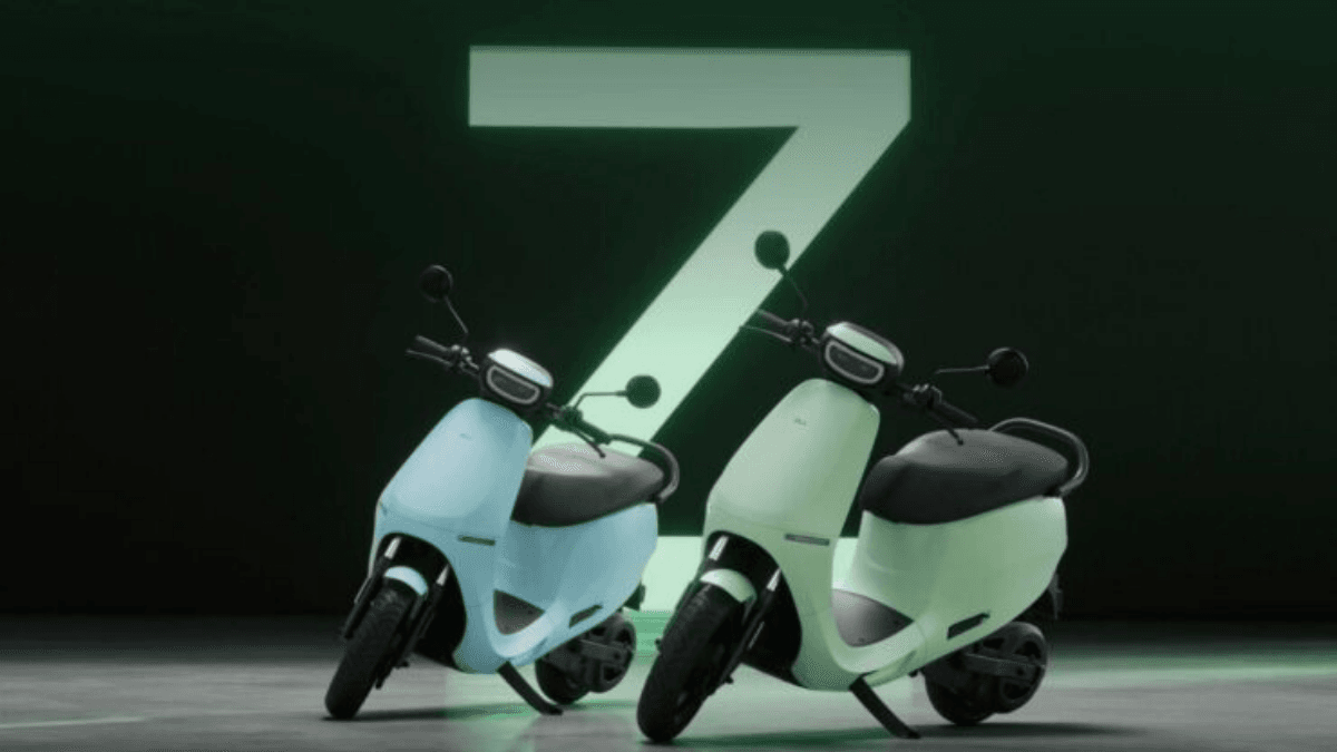 Official banner of the Ola S1Z Launched featuring both Sky Splash Blue and Matcha Green color variants with the 'Z' emblem background