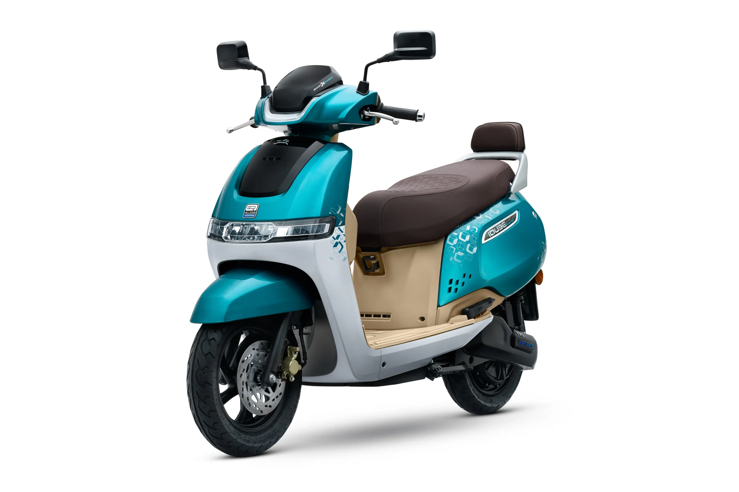 TVS iQube MillionR Edition electric scooter in Aurora Green finish